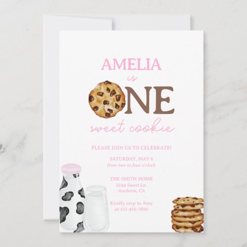 Milk and Cookies First Birthday party Invitation