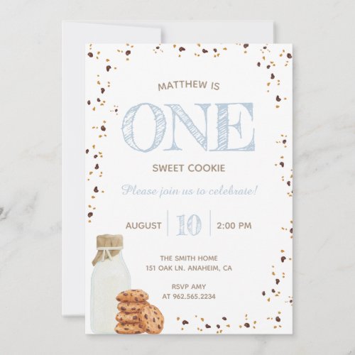 Milk and Cookies First Birthday party Invitation