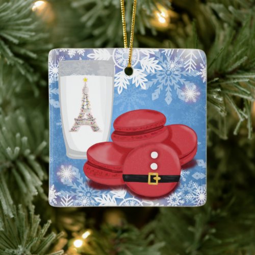 Milk and Cookies French Macarons Eiffel Tower Ceramic Ornament