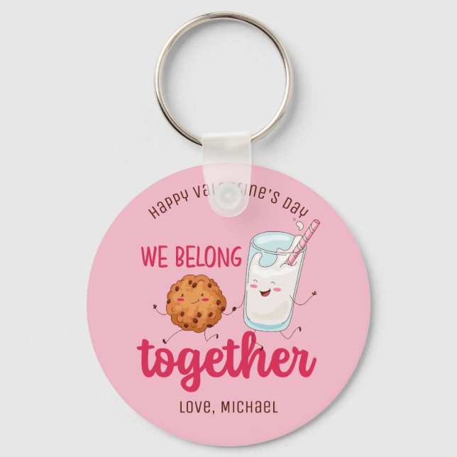 Milk and Cookies Funny Pun Cute Valentine's Day Keychain (Front)