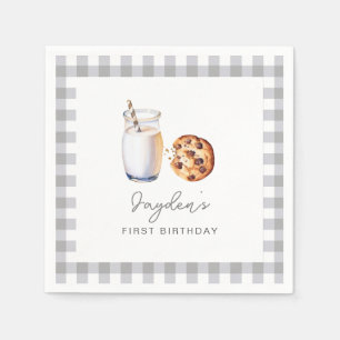 Milk And Cookies Gingham Birthday Party Napkins