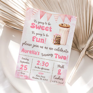 Milk And Cookies Girl 2nd Birthday Party  Invitation