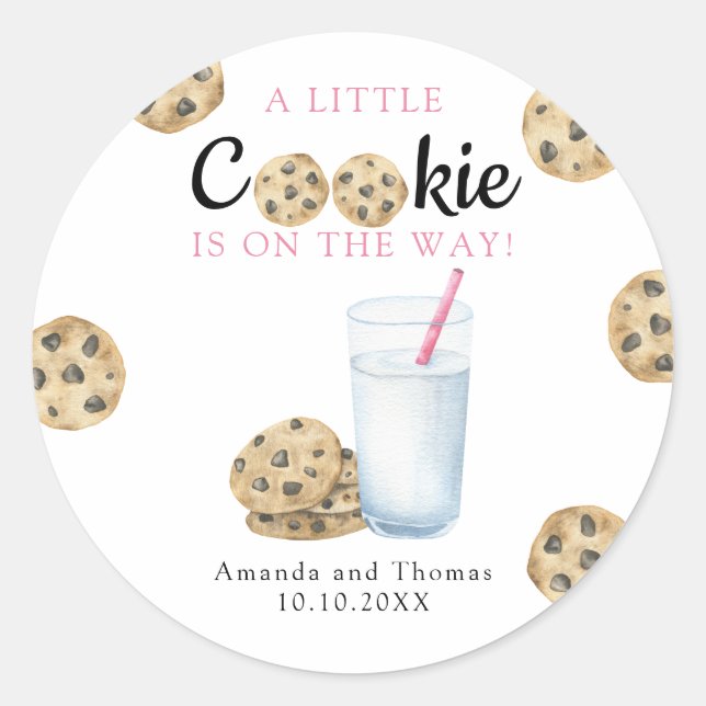 Milk and Cookies Girl Baby shower Classic Round Sticker (Front)
