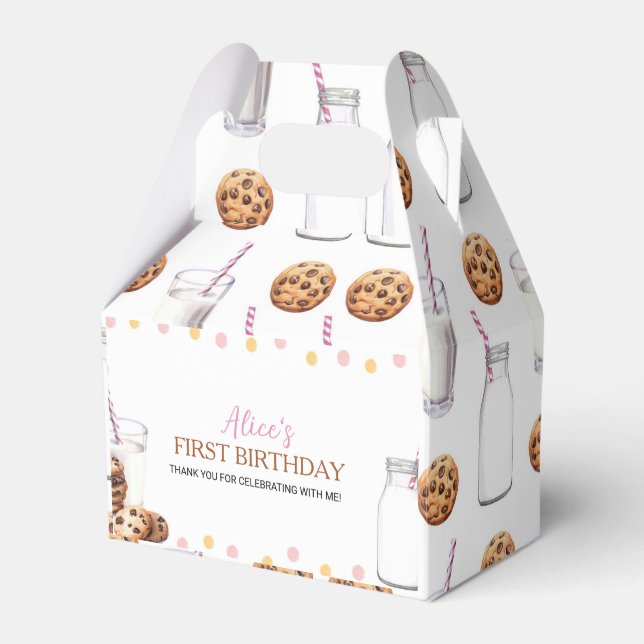Milk And Cookies Girl Birthday Party Favor Box (Front Side)