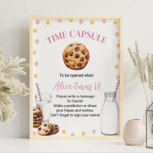 Milk And Cookies Girl Birthday Time Capsule Sign
