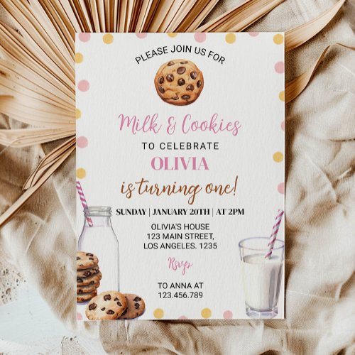 Milk And Cookies Girl First Birthday Invitation