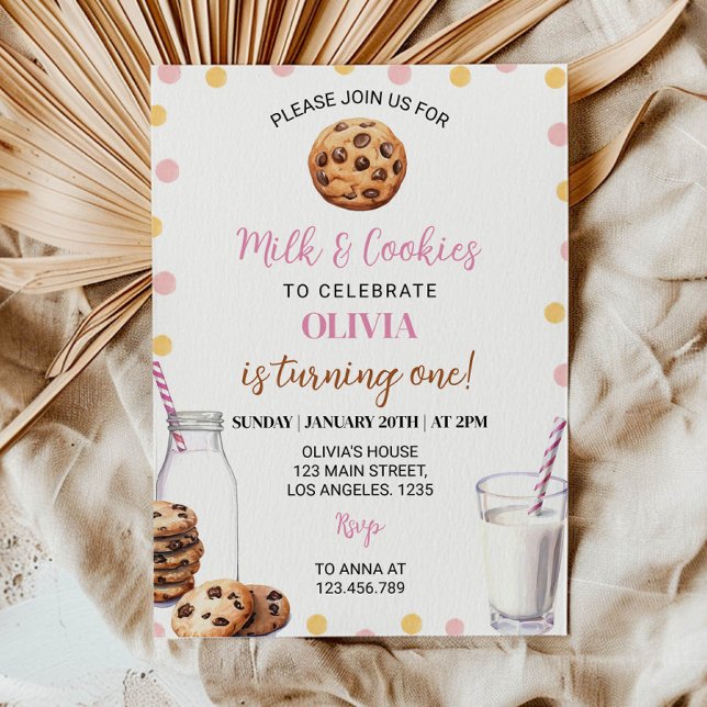 Milk And Cookies Girl First Birthday Invitation (Creator Uploaded)