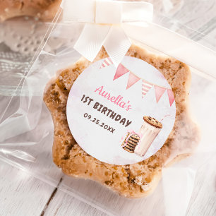 Milk And Cookies Girl First Birthday Party Classic Round Sticker