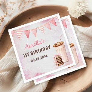 Milk and Cookies Girl First Birthday Party Napkins