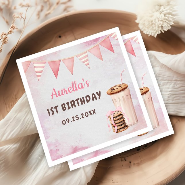 Milk and Cookies Girl First Birthday Party Napkins (Creator Uploaded)
