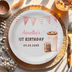 Milk and Cookies Girl First Birthday Party Paper Plates