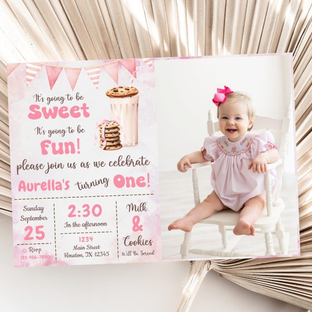 Milk And Cookies Girl First Birthday Party Photo Invitation (Creator Uploaded)