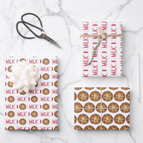 Milk and Cookies Jug Bottle Chocolate Chip Cookie Wrapping Paper Sheets