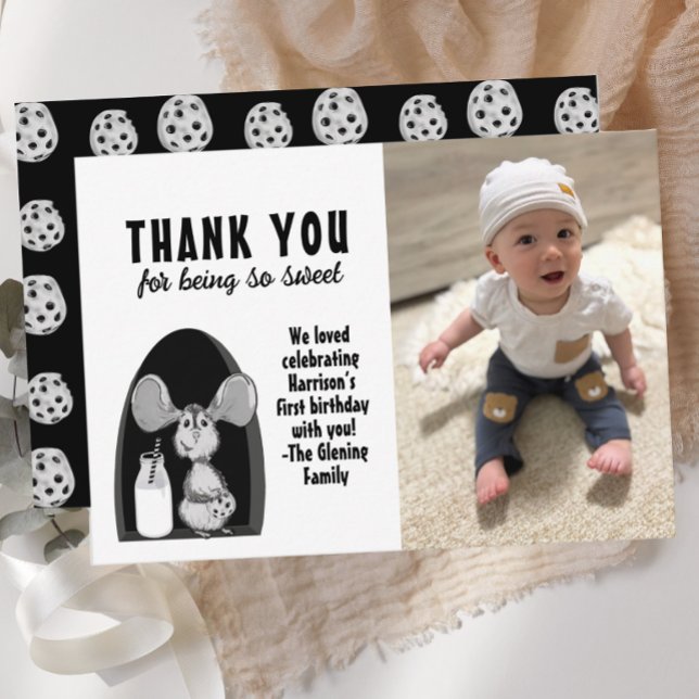 Milk and Cookies Mouse Sweet First Birthday Thank You Card (Creator Uploaded)