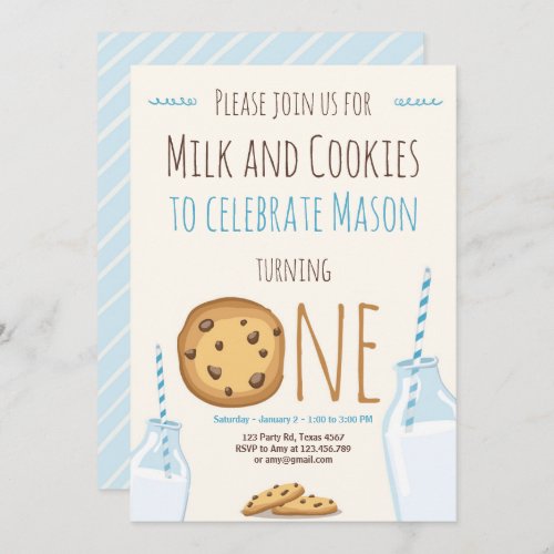 Milk and Cookies Party invitation Boy Birthday