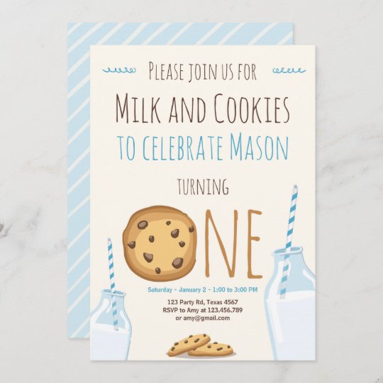 Milk And Cookies Party Invitation Boy Birthday 5134