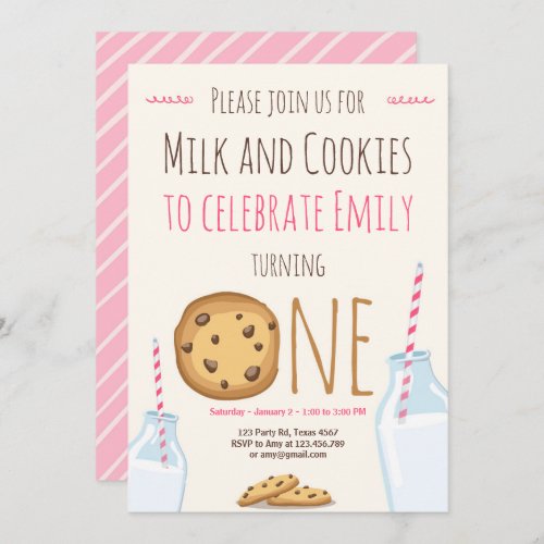 Milk and Cookies Party invitation Girl Birthday