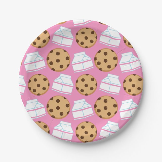 Milk and Cookies Pattern Paper Plates (Front)