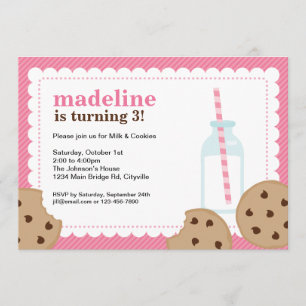 Milk and Cookies Pink and Brown Invite