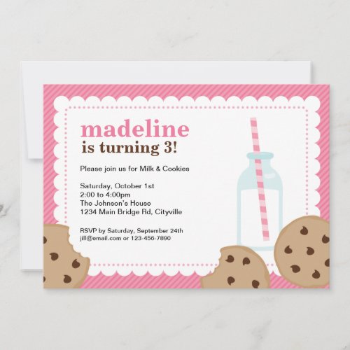 Milk and Cookies Pink and Brown Invite