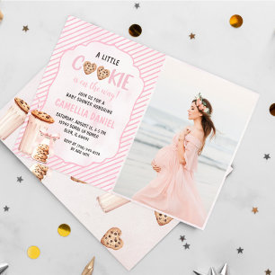 Milk and Cookies Pink Baby Girl Shower Party Photo Invitation