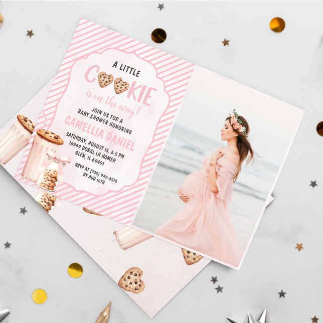 Milk and Cookies Pink Baby Girl Shower Party Photo Invitation (Creator Uploaded)