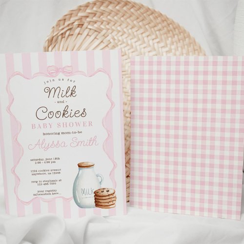 Milk and Cookies Pink Baby Shower Invitation