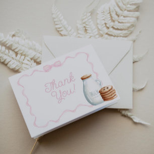 Milk and Cookies Pink Baby Shower Letterpress Thank You Card