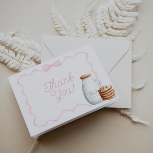 Milk and Cookies Pink Baby Shower Thank You Card