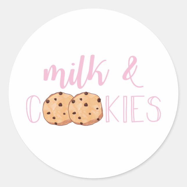Milk and Cookies Pink Birthday Party Classic Round Sticker (Front)