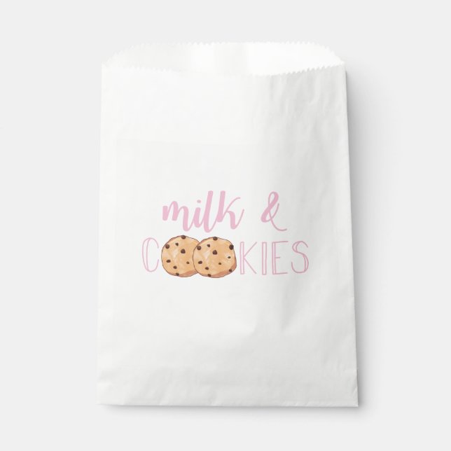 Milk and Cookies Pink Birthday Party Favor Bag (Front)