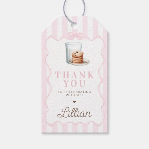 Milk and Cookies Pink Birthday Party Favor Gift Tags