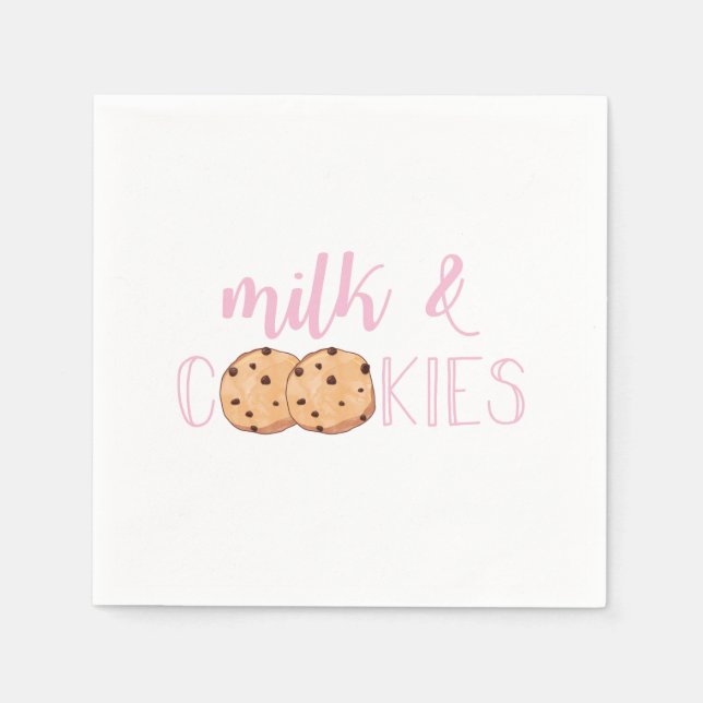 Milk and Cookies Pink Birthday Party Napkins (Front)