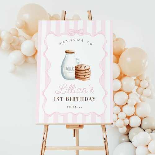 Milk and Cookies Pink Birthday Party Welcome Sign