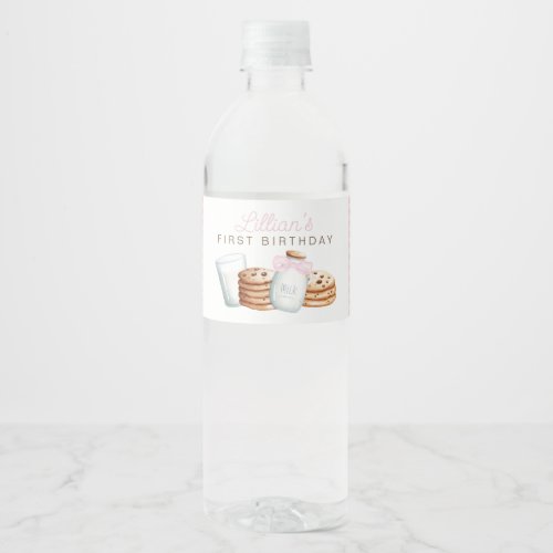 Milk and Cookies Pink Birthday Water Bottle Label