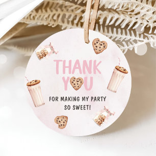 Milk and Cookies Pink First Birthday Party Favor Tags