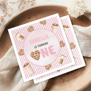 Milk and Cookies Pink First Birthday Party Napkins