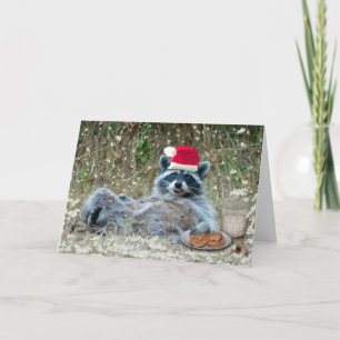 Milk and Cookies raccoon Christmas Holiday Card