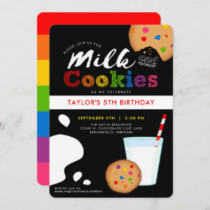 Milk and Cookies Rainbow Birthday Party Invitation