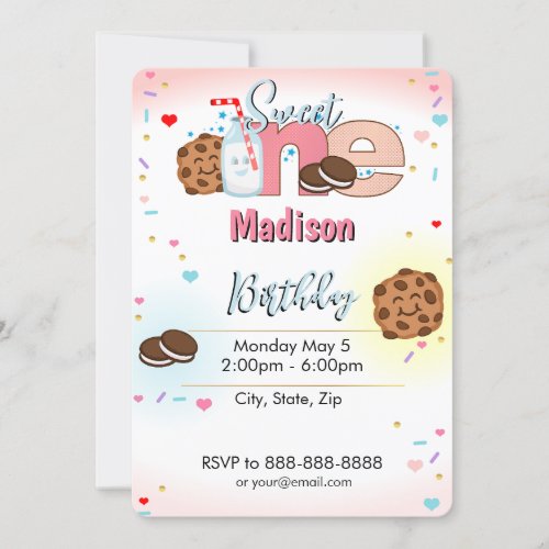 milk and cookies Sweet One birthday Invitation