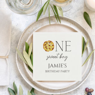 Milk and Cookies Sweet One Boy Birthday Napkins