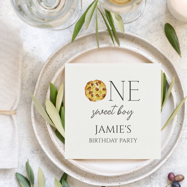 Milk and Cookies Sweet One Boy Birthday Napkins (Milk And Cookies Sweet One Boy Birthday Napkin)