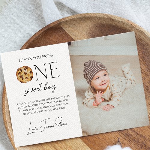 Milk and Cookies Sweet One Boy Birthday Thank You Card