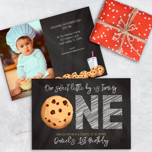 Milk and Cookies Turning One Photo Birthday Invitation