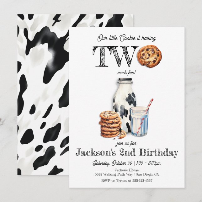 Milk and Cookies Turning Two Birthday Party Invitation (Front/Back)