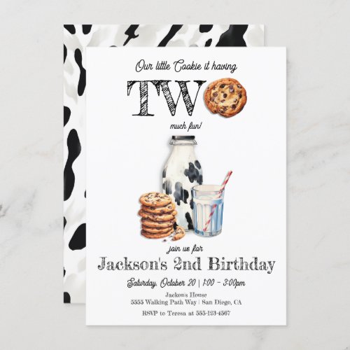 Milk and Cookies Turning Two Birthday Party Invitation