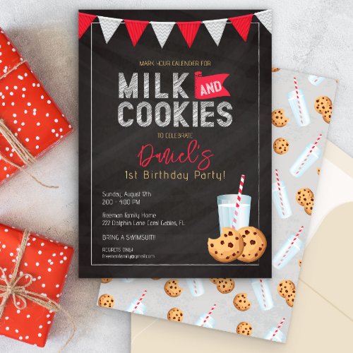 Milk and Cookies Vintage Blackboard Birthday Party Invitation