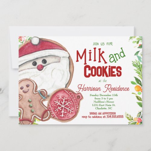 Milk and cookies with santa Christmas Party Invite