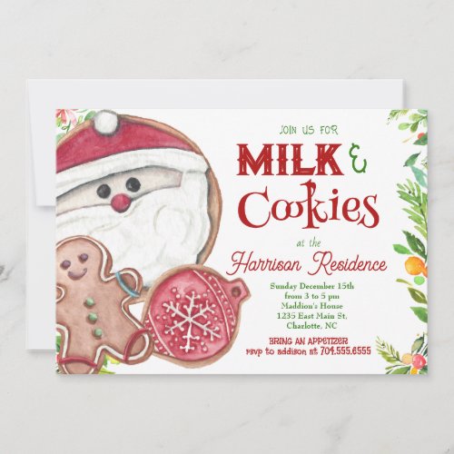 Milk and cookies with santa Christmas Party Invite