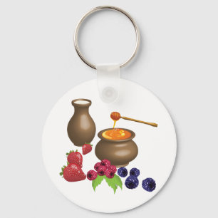 Milk and Honey with Berries Rustic Food Keychain